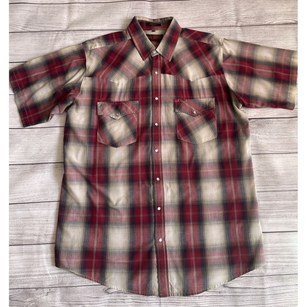 Canyon Guide Mens XLT Red Shadow Plaid Short Sleeve Pearl Snap Western Shirt